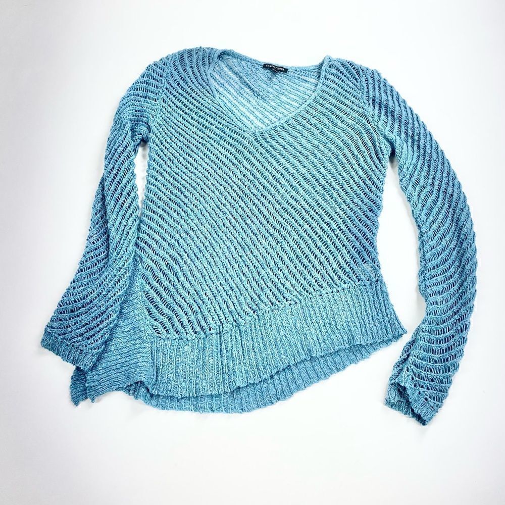 Eileen Fisher blue open weave asymmetrical sweater S